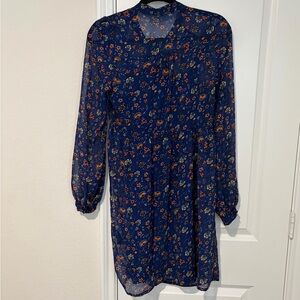 Forever 21 Navy Floral Long Sleeve Dress